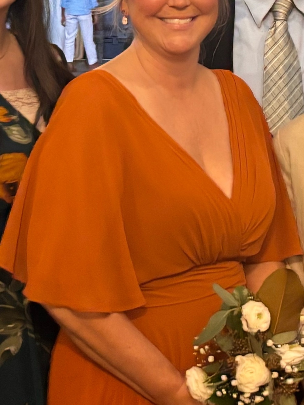 Azazie Pamela size 14 Flutter Sleeve V-Neck Women’s Dress in burnt orange